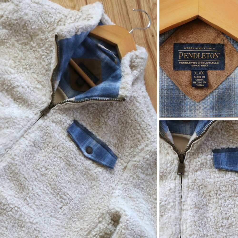 Pendleton Sherpa Fleece Jacket Women's Birch Contrast Pocket Teddy Full Zip XL